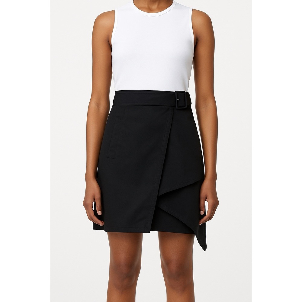 3.1 PHILLIP LIM Belted Black Trench‎ Skirt Cascading Drape 100% Cotton Size 6